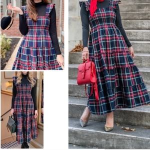 Hill House Ellie Nap Tarten Plaid Ruffled Midi Dress with Cap Sleeves